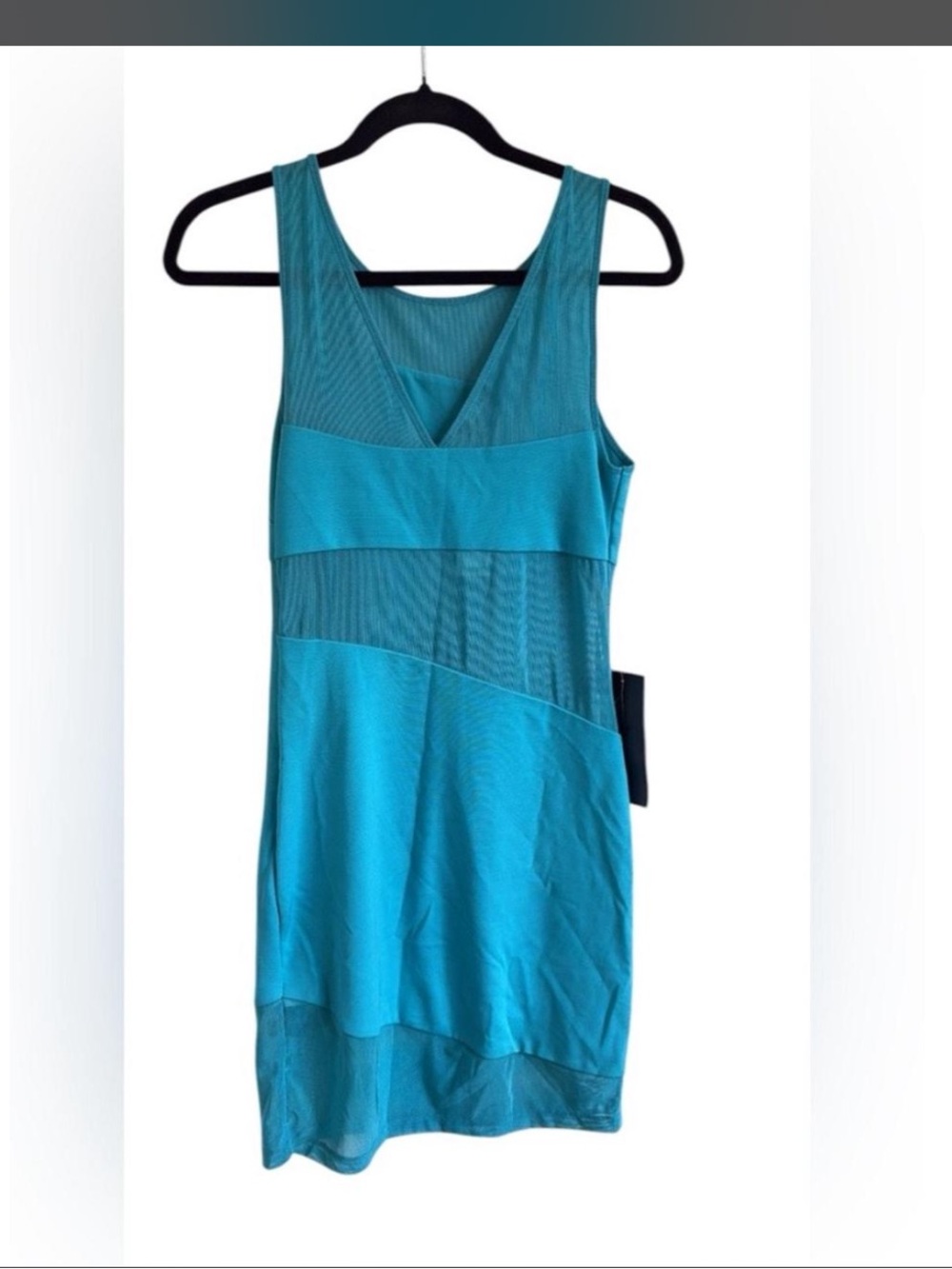 BEBE Turquoise Blue Illusion Mesh Panel Bodycon Dress